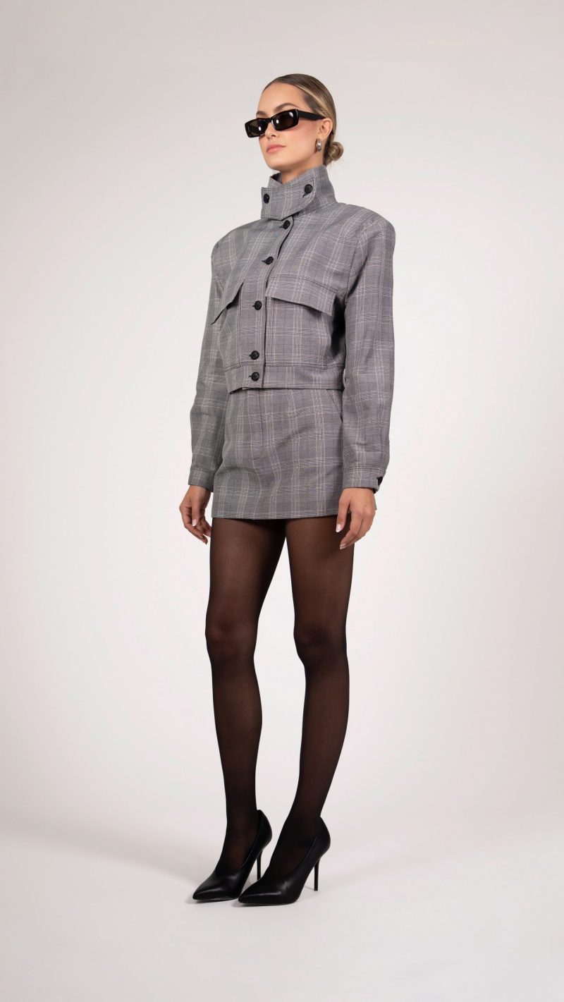 Phoebe Bomber Jacket - Plaid Grey - Image 2