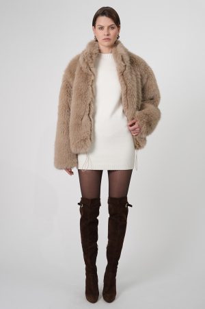 Jacqueline Faux Fur Coat - Taupe