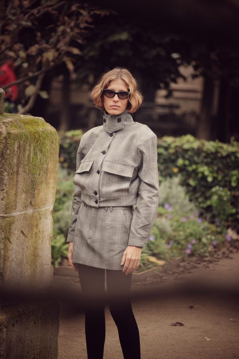 Phoebe Bomber Jacket - Plaid Grey - Image 3