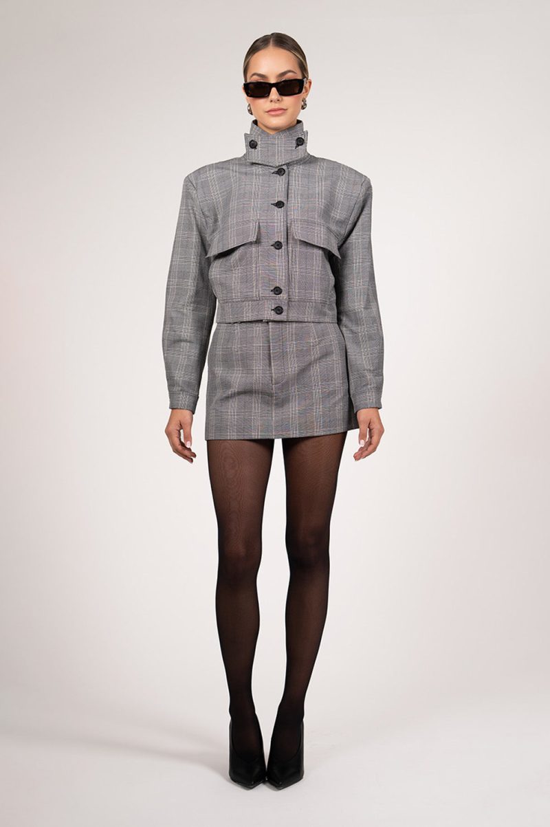 Phoebe Bomber Jacket - Plaid Grey