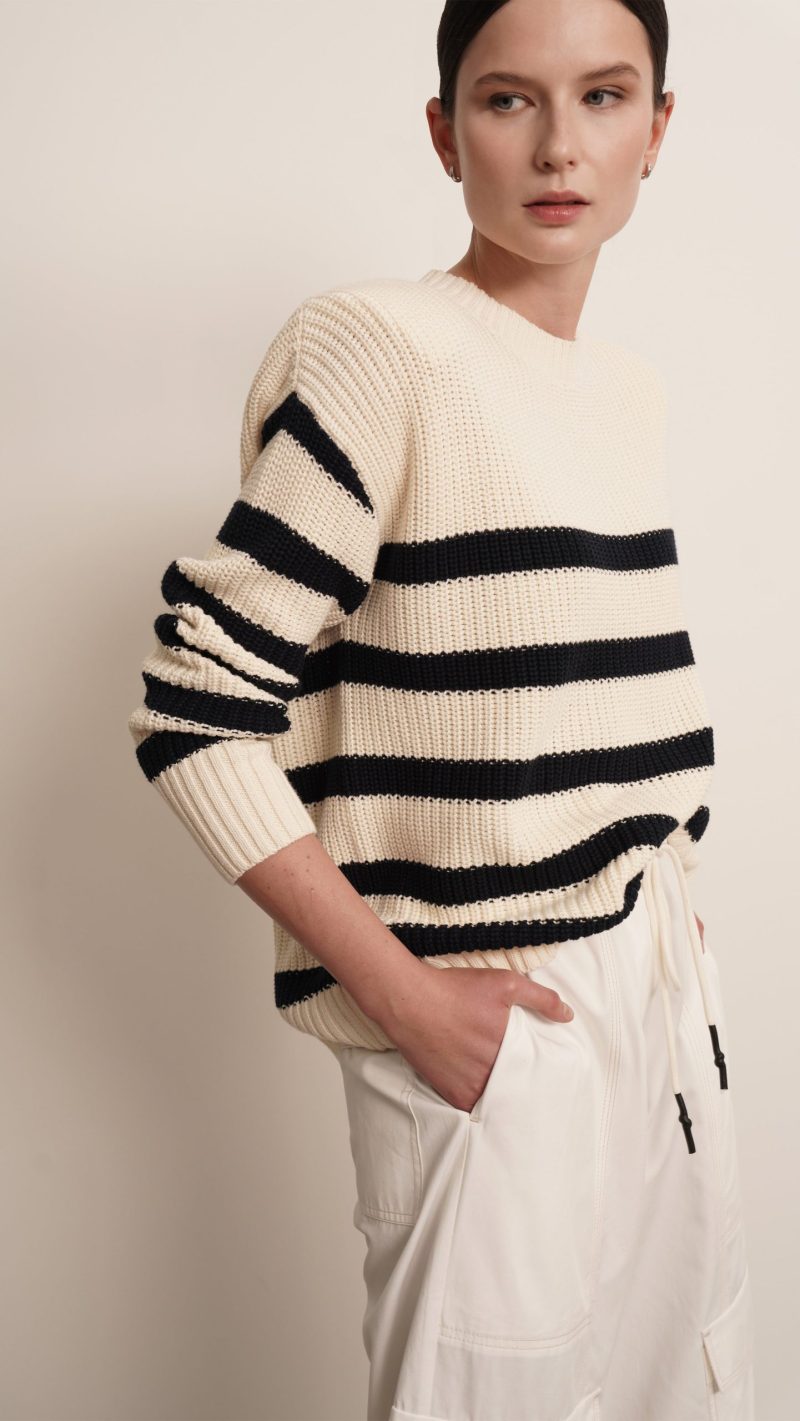 Mia Cotton Sweater - Navy Stripes - Image 2