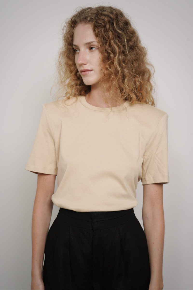 Shoulder Pad Tee - Camel - Image 3